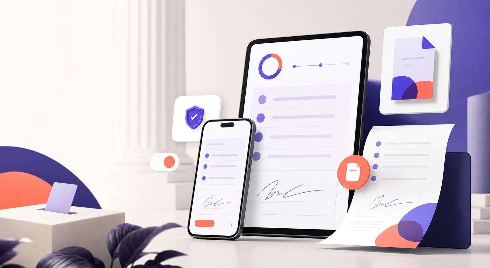 Tablet und Smartphone mit Petition, Fortschritt und PDF Liste