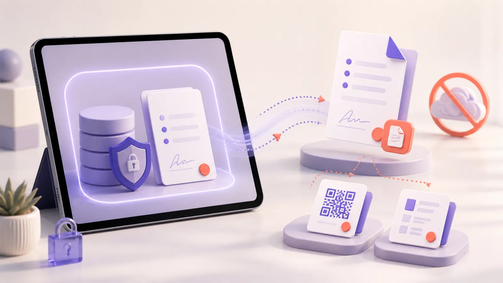 Tablet mit lokaler Datenbank, geschützter PDF-Ausgabe und Petition-Teilen ohne Personendaten